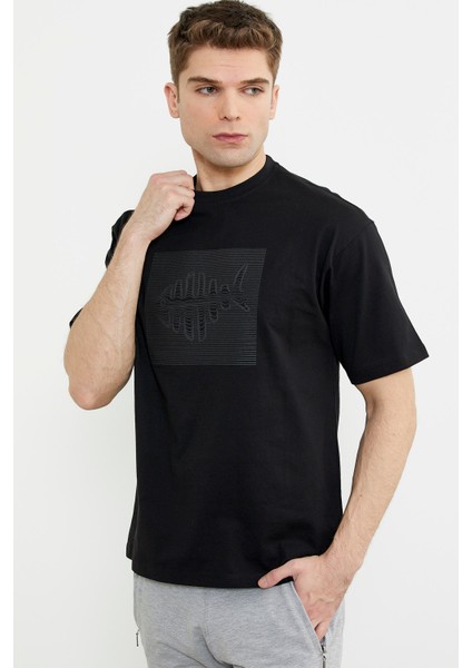 Oversize Baskılı Pamuk Tişört - Siyah fiyatları