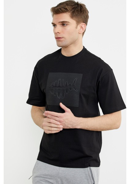 Oversize Baskılı Pamuk Tişört - Siyah modelleri
