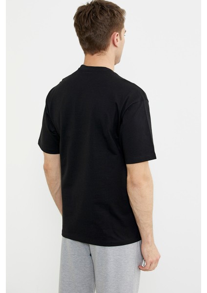 Oversize Baskılı Pamuk Tişört - Siyah indirimleri