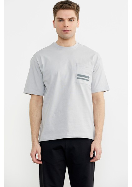 Bisiklet Yaka Oversize Pamuk Tişört - Açık Gri fiyatları