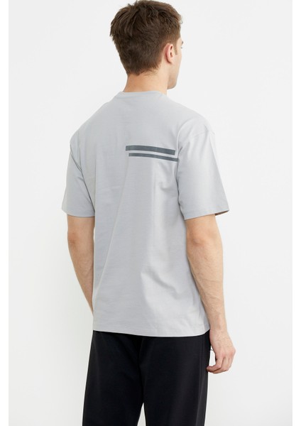 Bisiklet Yaka Oversize Pamuk Tişört - Açık Gri indirimleri