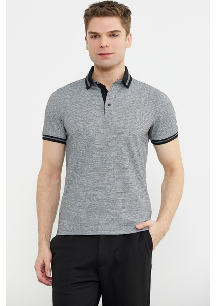 Renk Kombinli Polo Yaka Tişört - Gri