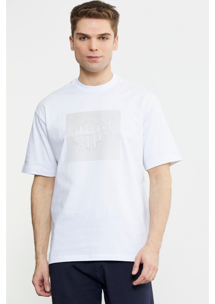 Oversize Baskılı Pamuk Tişört - Beyaz