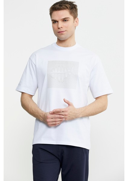 Oversize Baskılı Pamuk Tişört - Beyaz modelleri