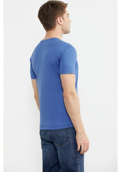 Sıfır Yaka Basic Tişört - Saks