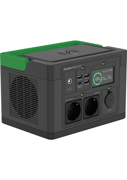 Schneider Offgrid Taşınabilir Güç Istasyonu 330, 230V, 332WH Lityum-Iyon, Lcd, 2 Cee 7/3 Schuko Çıkışı, 3 Usb-A, 1 Usb-C, Kablosuz Şarj Cihazı