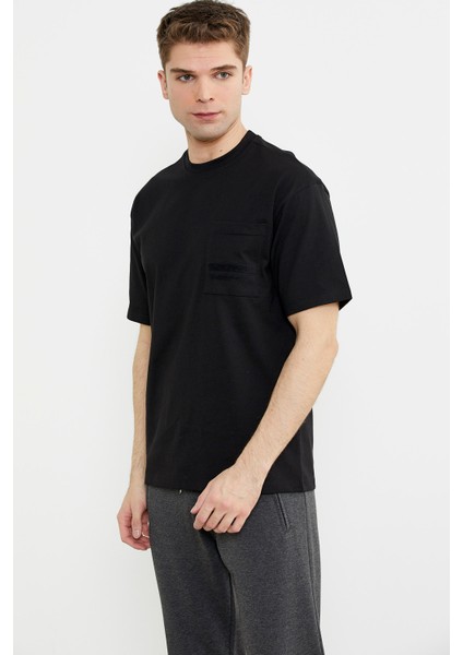 Bisiklet Yaka Oversize Pamuk Tişört - Siyah fiyatları