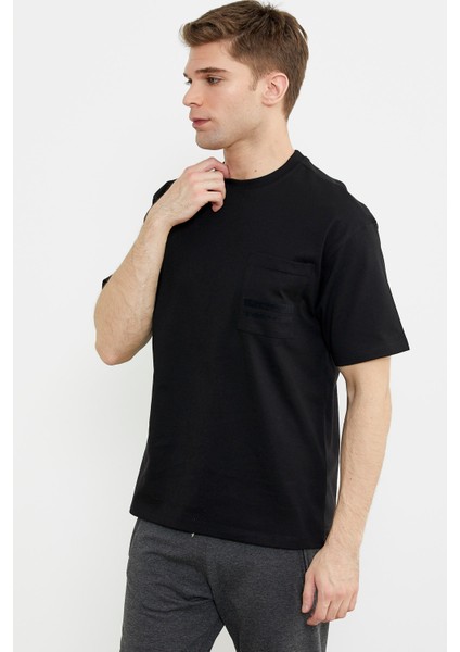 Bisiklet Yaka Oversize Pamuk Tişört - Siyah modelleri