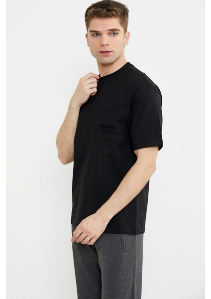 Bisiklet Yaka Oversize Pamuk Tişört - Siyah fırsatları