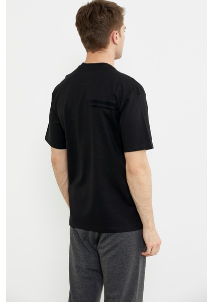 Bisiklet Yaka Oversize Pamuk Tişört - Siyah indirimleri