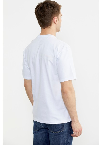 Bisiklet Yaka Oversize Pamuk Tişört - Beyaz indirimleri