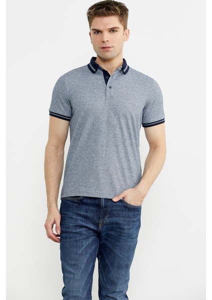 Renk Kombinli Polo Yaka Tişört - Lacivert