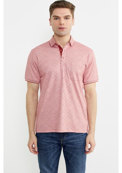 Baskı Detaylı Polo Yaka Tişört - Kiremit