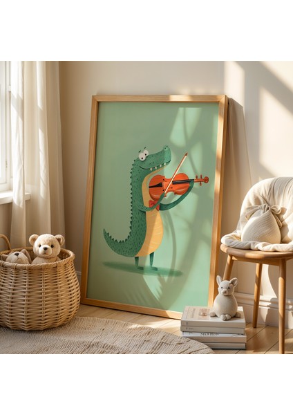 Sevimli Timsah Çocuk ve Bebek Odası Ahşap Çerçeveli Duvar Tablosu fiyatları