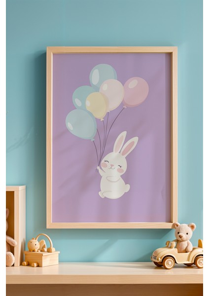Sevimli Tavşan Çocuk Odası ve Bebek Odası Ahşap Çerçeveli Duvar Tablosu