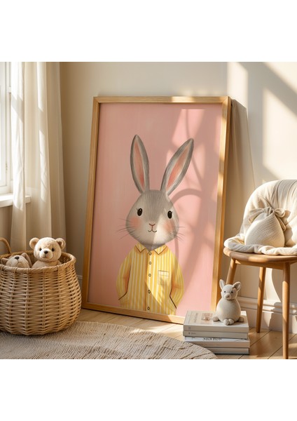 Sevimli Pijamalı Dişi Tavşan Çocuk Odası ve Bebek Odası Ahşap Çerçeveli Duvar Tablosu fiyatları