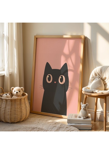 Sevimli Kedi Çocuk Odası ve Bebek Odası Ahşap Çerçeveli Duvar Tablosu fiyatları