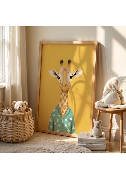Sevimli Pijamalı Zürafa Çocuk Odası ve Bebek Odası Ahşap Çerçeveli Duvar Tablosu fiyatları