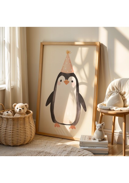 Sevimli Penguen Çocuk Odası ve Bebek Odası Ahşap Çerçeveli Duvar Tablosu fiyatları