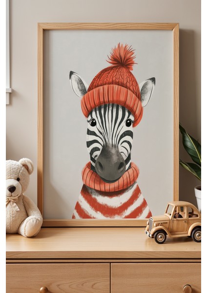 Sevimli Zebra Çocuk ve Bebek Odası Ahşap Çerçeveli Duvar Tablosu