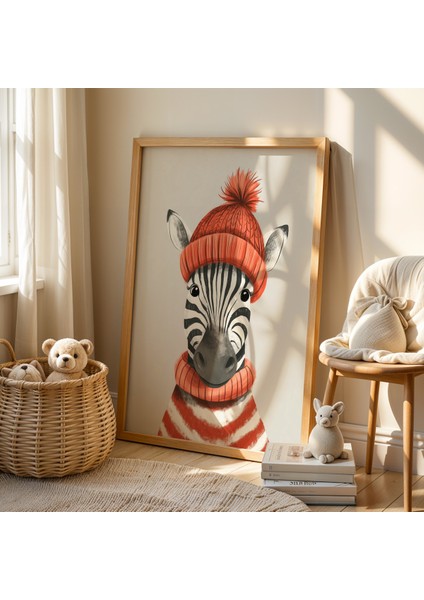 Sevimli Zebra Çocuk ve Bebek Odası Ahşap Çerçeveli Duvar Tablosu