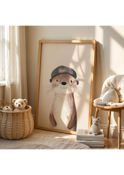 Sevimli Su Samuru Çocuk ve Bebek Odası Ahşap Çerçeveli Duvar Tablosu fiyatları