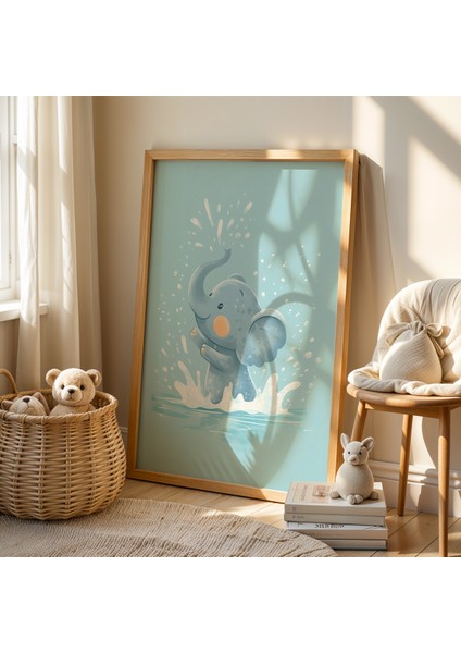 Sevimli Fil Çocuk Odası ve Bebek Odası Ahşap Çerçeveli Duvar Tablosu fiyatları
