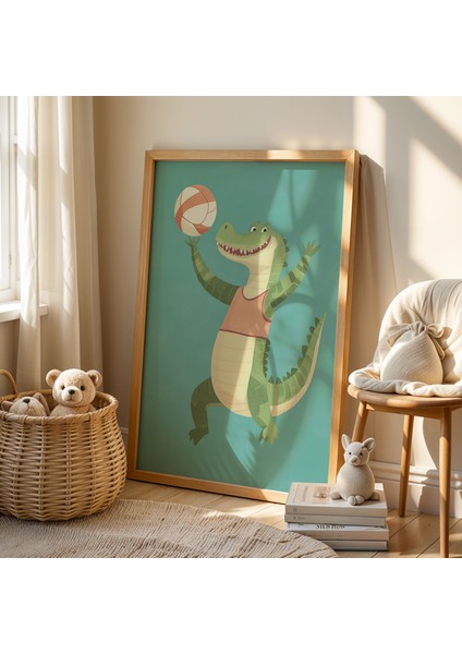Sevimli Timsah Çocuk ve Bebek Odası Ahşap Çerçeveli Duvar Tablosu fiyatları