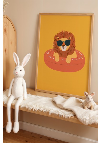 Sevimli Aslan Çocuk Odası ve Bebek Odası Ahşap Çerçeveli Duvar Tablosu