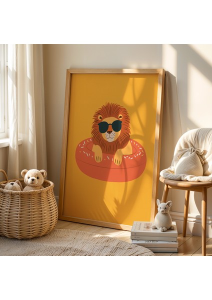Sevimli Aslan Çocuk Odası ve Bebek Odası Ahşap Çerçeveli Duvar Tablosu fiyatları