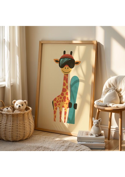 Sevimli Zürafa Çocuk Odası ve Bebek Odası Ahşap Çerçeveli Duvar Tablosu fiyatları