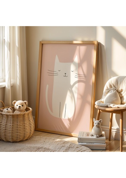Sevimli Kedi Çocuk Odası ve Bebek Odası Ahşap Çerçeveli Duvar Tablosu fiyatları