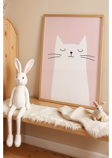 Sevimli Kedicik Çocuk ve Bebek Odası Ahşap Çerçeveli Duvar Tablosu