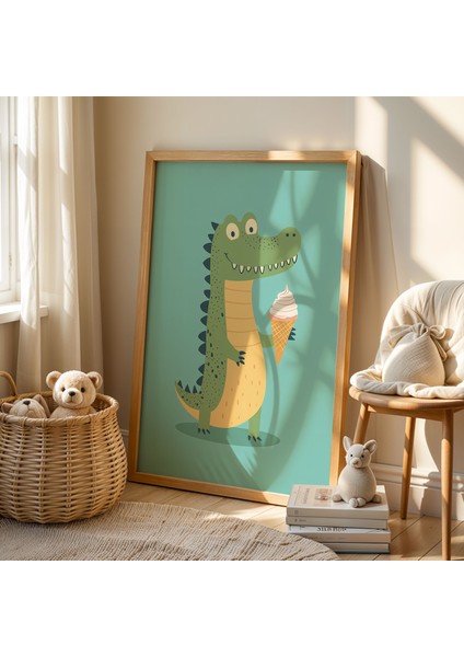 Sevimli Timsah Çocuk Odası ve Bebek Odası Ahşap Çerçeveli Duvar Tablosu fiyatları