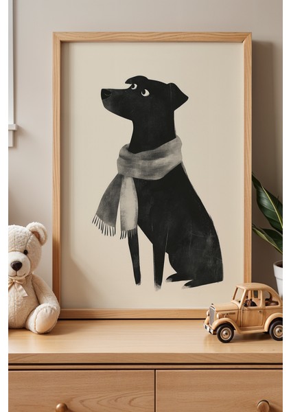 Sevimli Köpek Çocuk ve Bebek Odası Ahşap Çerçeveli Duvar Tablosu