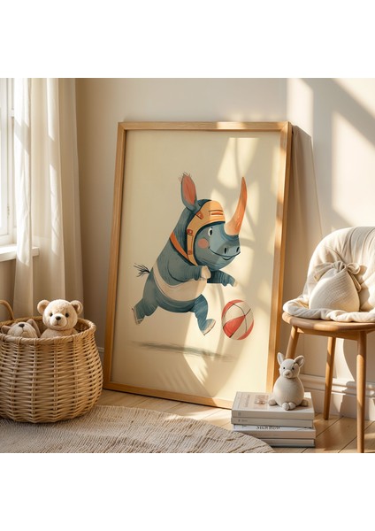Sevimli Gergedan Çocuk ve Bebek Odası Ahşap Çerçeveli Duvar Tablosu fiyatları