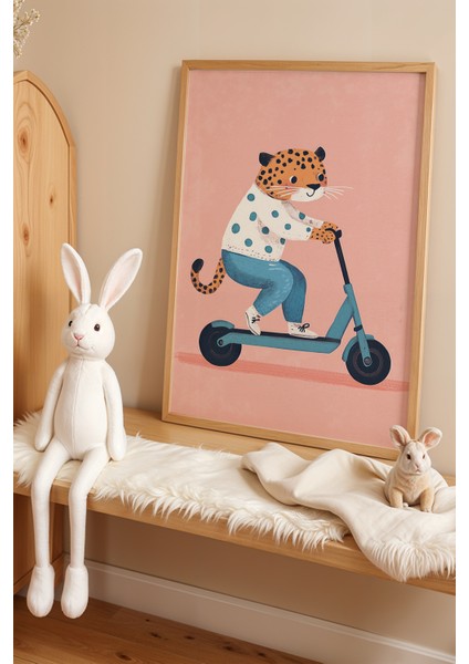 Ragbi Oynayan Leopar Çocuk Odası ve Bebek Odası Ahşap Çerçeveli Duvar Tablosu