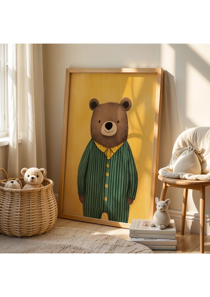 Sevimli Pijamalı Ayı Çocuk Odası ve Bebek Odası Ahşap Çerçeveli Duvar Tablosu fiyatları