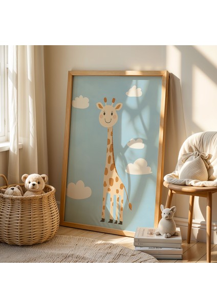 Sevimli Zürafa Çocuk Odası ve Bebek Odası Ahşap Çerçeveli Duvar Tablosu fiyatları