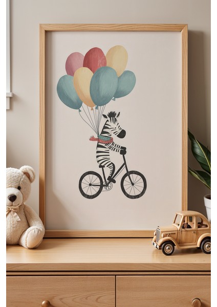 Sevimli Zebra Çocuk ve Bebek Odası Ahşap Çerçeveli Duvar Tablosu