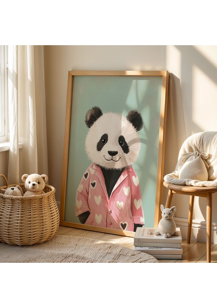 Sevimli Pijamalı Panda Çocuk Odası ve Bebek Odası Ahşap Çerçeveli Duvar Tablosu fiyatları