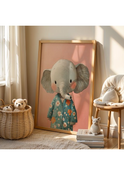 Sevimli Pijamalı Fil Çocuk Odası ve Bebek Odası Ahşap Çerçeveli Duvar Tablosu fiyatları