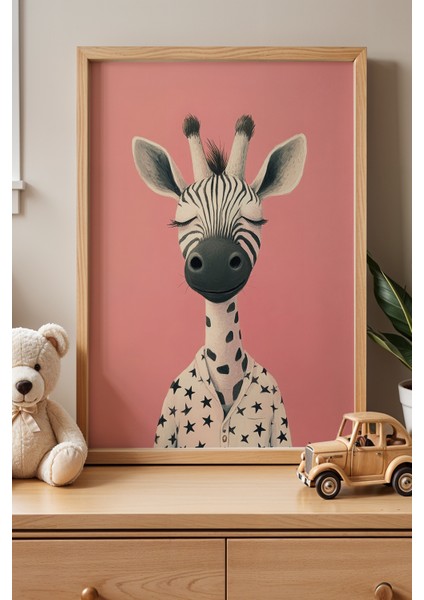 Sevimli Pijamalı Zebra Çocuk Odası ve Bebek Odası Ahşap Çerçeveli Duvar Tablosu