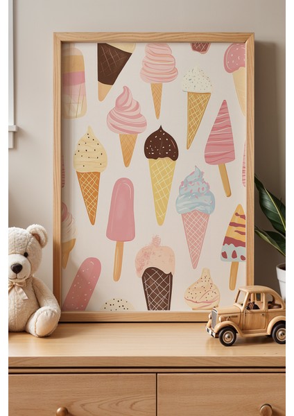 Sevimli Dondurmalar Çocuk ve Bebek Odası Ahşap Çerçeveli Duvar Tablosu
