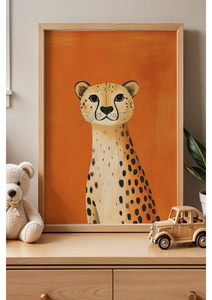 Sevimli Leopar Çocuk Odası ve Bebek Odası Ahşap Çerçeveli Duvar Tablosu