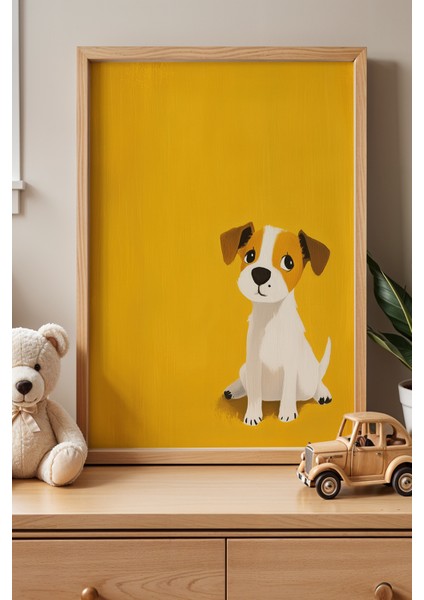 Sevimli Köpek Çocuk Odası ve Bebek Odası Ahşap Çerçeveli Duvar Tablosu