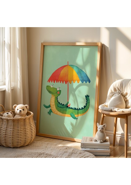 Sevimli Timsah Çocuk ve Bebek Odası Ahşap Çerçeveli Duvar Tablosu fiyatları