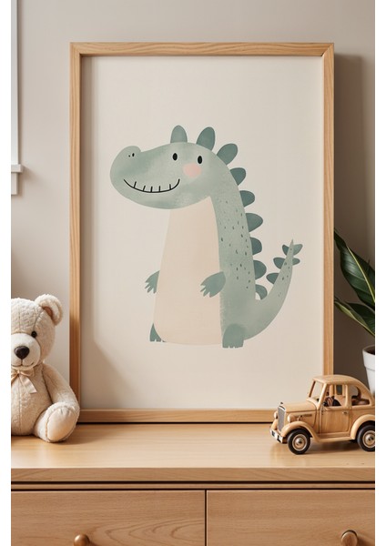 Sevimli Timsah Çocuk Odası ve Bebek Odası Ahşap Çerçeveli Duvar Tablosu