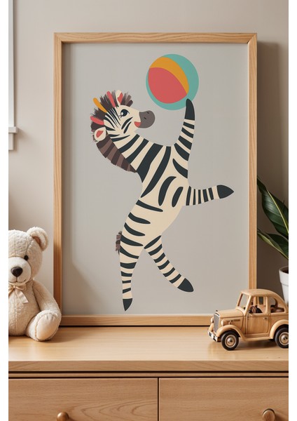 Sevimli Zebra Çocuk ve Bebek Odası Ahşap Çerçeveli Duvar Tablosu