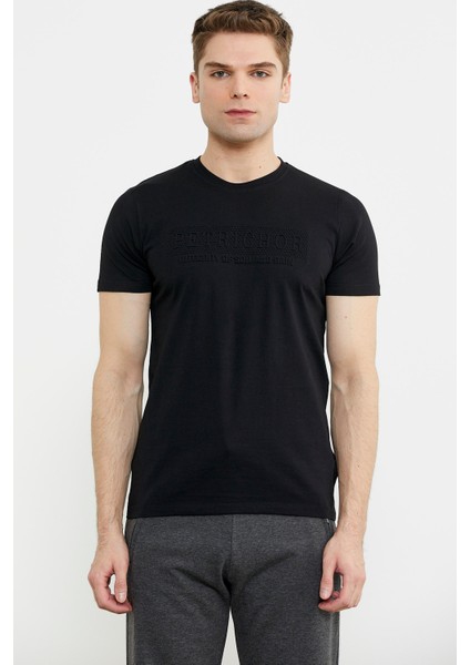 Kabartma Baskı Detaylı Pamuk Tişört - Siyah fiyatları